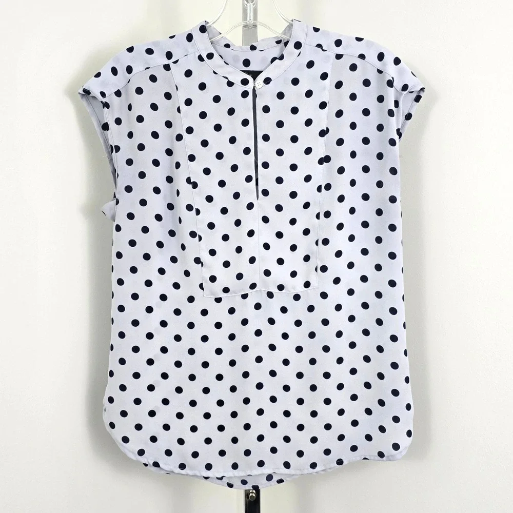 J. Crew Crew Button Neck Polka Dots‎ Sleeveless Light Blue Top XS